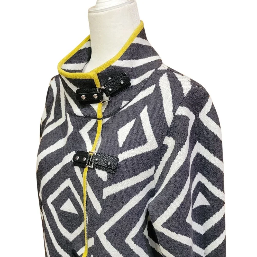 Marble Buckle Detail Longline Art-to-Wear Cardigan Sweater Jacket Size M